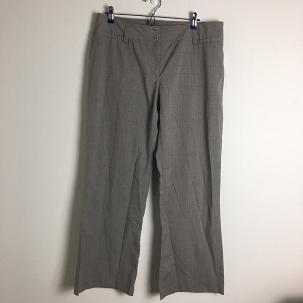 AB Studio Plaid Wide Leg Dress Pants Gray 12